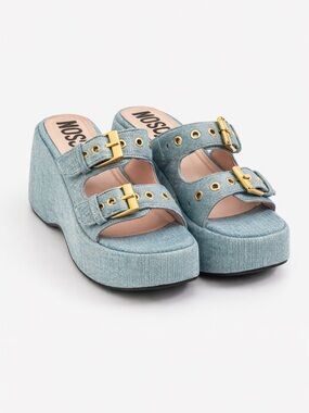 Moschino Buckle Platform Slides
Denim Blue with Gold Hardware
Size EU 41 / US 10